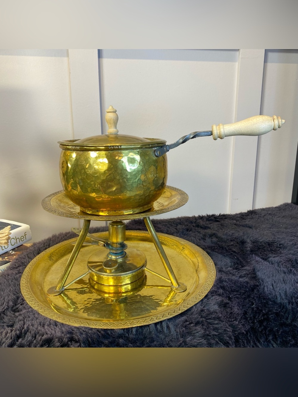 Alla Monda Vintage Hammered Brass Swiss Pot & PERK Fondue Sauce Pot